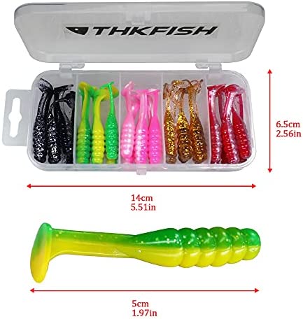 THKFISH 30Pcs Paddle Tail Swimbaits 2 INCH Bicolor Soft Plastic Fishing Lure Swim Baits for Crappie Bass Trout Mixed Color