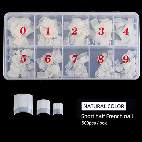 Fake Nails 500PCS Short Square Nail Tips Half Cover French Acrylic Nails