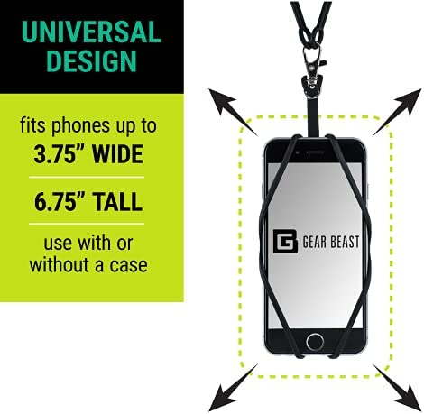 Gear Beast Cell Phone Lanyard - Neck Phone Holder w/ Card Pocket and Silicone Neck Strap - Compatible with Most Smartphones, Black