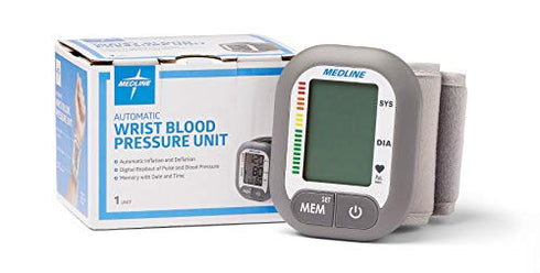 Medline Digital Wrist Blood Pressure Monitor, BP Cuff with Batteries Included (60 Reading Memory)