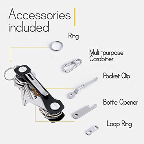 Smart Key Organizer for Keychain - Compact Key Holder - Upgraded Version w Pocket Clip, Car Key Ring, Minimalist EDC design, Cool Key Chain for Men & Women, key case organizer -up to 14 Keys