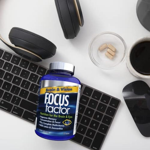 Focus Factor Brain and Vision Supplement, 120 Count - Eye Vitamin, Mineral Supplement & Complete Multivitamin for Adults w/ Lutein & Zeaxanthin – Brain Supplement for Focus, Concentration, Memory