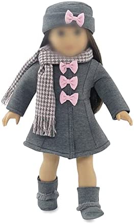 Emily Rose 18 Inch Doll Clothes & Accessories - Grey and Pink 4 PC 18" Doll Coat Outfit Gift Set for Kids and Girls, Includes Matching Hat, Boots and Scarf Accessory | Fits Most 18" Dolls