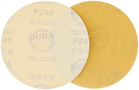 Dura-Gold Premium 6" Gold Sanding Discs - 240 Grit (Box of 50) - Hook & Loop Backing Sandpaper Discs for DA Orbital Sanders, Finishing Medium Fine-Cut Abrasive - Sand Automotive Paint Woodworking Wood