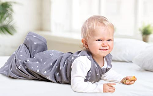 Baby Wearable Blanket, Cotton Sleep Sacks for 0-6 Months, 2 Pack Unisex Sleeping Bag Sack, Small Size, 2-Way Zipper, 0.5 Tog Breathable Cotton (Grey, Small)