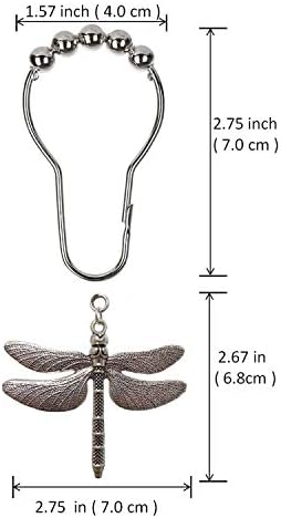 Aimoye Dragonfly Bathroom Shower Curtain Hooks - Rust Proof Brushed Nickel Rings with Dragonfly Pendant Accessories Set Decorate Bath Room with Natural, Forest, Garden, Country Theme, 12PCS