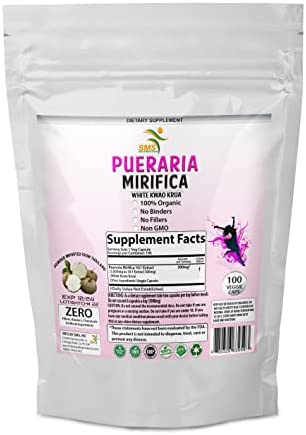 100 Caps White Pueraria Mirifica Powder Pure Root 100% 10:1 Breast Augmentation 2000mg Daily From Thailand