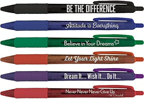 Greeting Pen Translucent 12 Pen Set with Motivational/Inspirational Quotes, 6 Designs 46006