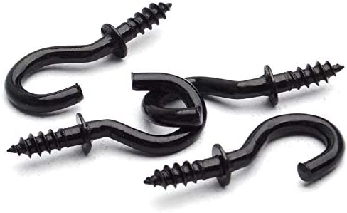 100pcs 1/2inch Black Screw Cup Hooks Screw-in Ceiling Hooks Cup Hanging Hooks Light Hooks for Home and Office Use