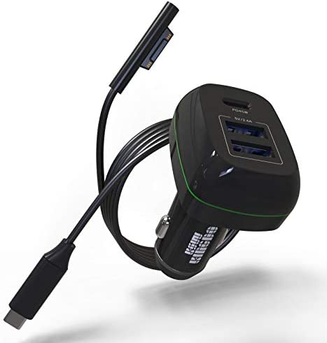 Surface Pro Car Charger Surface Laptop Car Charger, USB C Car Charger Compatible with Surface Pro X/7/6/5/4/3, Surface Laptop Go/4/3/2/1, Surface Book/Go 3/2/1, Dual USB Port for iPad, Phone, Switch