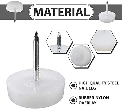 100 Pcs White Sliders for Chair Legs Nylon Slider Glides Table Feet | Furniture Sliders Nail Furniture Feet | Chair Leg Floor Protectors 18 mm Nail Furniture Pads for Chair Legs Nylon Chair