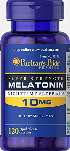 Puritan's Pride Melatonin 10 mg Sleep aid Insomnia Relax Sleep Pill 120 Capsules (3-Pack)