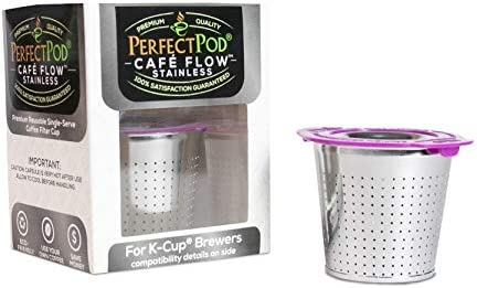 Cafe Flow Stainless Steel Reusable Metal Coffee Pod Refillable Filter Cup - Compatible with Keurig 1.0, 2.0, K-Mini, K-Duo, K-Slim & Select Single K Cup Coffee Makers (See Compatibility Chart)