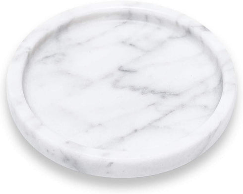 JIMEI Natural Marble Round Vanity Tray Jewelry Ring Dish Holder Fruit Serving Tray for Bathroom, Kitchen, Nightstand or Table Decoration (5.51IN (14CM))
