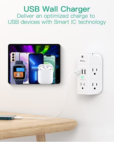 Outlet Extender with Night Light, 5-Outlet Surge Protector with 3 USB Charging Ports, 1800J Power Strip Multi Plug Outlets Wall Adapter Expander with Spaced Outlets for Home, School, Office
