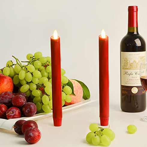 AGLARY Flameless Flickering Wick Taper Candle, LED Battery Operated Candles with Timer and Remote, 8" Set of 2 Burgundy