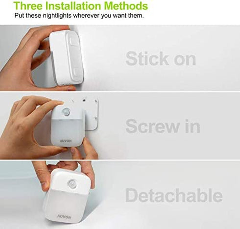 AUVON Motion Sensor Closet Lights, Stick-On Cordless Battery Operated LED Night Light with High & Medium Brightness, Stick Anywhere Wall Lights for Hallway, Stairs, Kitchen, Bathroom, Bedroom (3 Pack)