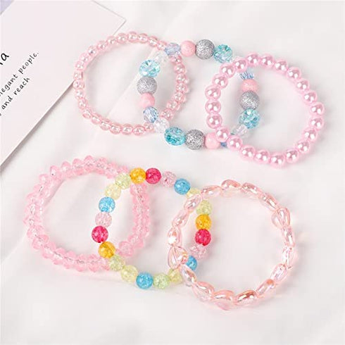 BGSHEMNI 6 Pieces Princess Bracelets,Rainbow Stretchy Bead Bracelets Pink Love Bracelet,Girls Costume Jewelry Set