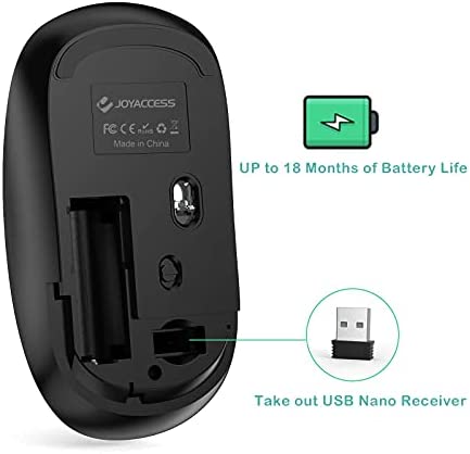 J JOYACCESS Wireless Mouse for Laptop, 2.4G Ultra Thin Silent Mouse with USB Receiver, 2400 DPI Portable Mobile Optical Cordless Mouse for Laptop, Computer, MacBook,Window, Chromebook, PC-Black