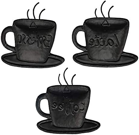 CYSCOMMA Coffee Metal Wall Art 4.7 H x 4.4 W Inches – Latte, Coffee, Espresso Written Wall Decor –Brown, Black, and Blue Wall Decor - Coffee Shop, Lounge, Dining, Kitchen Decorations