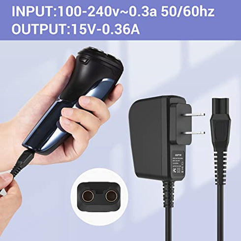 HQ8505 Norelco Charger Cord Fit for Philips Norelco HQ8505 7000 5000 3000 Series mg5750 mg7790 Electric Shaver Beard Trimmer Adapter Power Supply Charging Cord 15V AC Adapter Power Supply Cord
