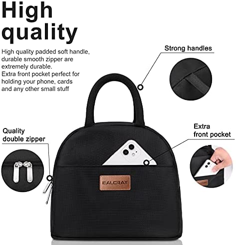 BALORAY Lunch Bag for Women Men Insulated Lunch Box for Adult Reusable Lunch Tote Bag for Work, Picnic, School or Travel (Solid Black)
