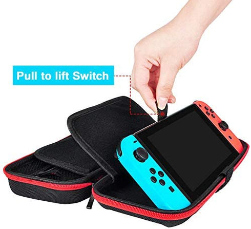 Daydayup Switch Case and Tempered Glass Screen Protector Compatible with Nintendo Switch - Deluxe Hard Shell Travel Carrying Case, Pouch Case for Nintendo Switch Console & Accessories, Streak Red