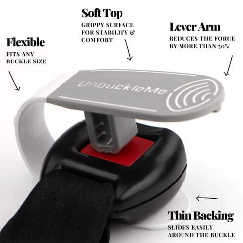 UnbuckleMe Car Seat Buckle Release Tool - As Seen on Shark Tank - Makes it Easy to Unbuckle a Child's Car Seat - Easy Tool for Parents, Grandparents & Older Children (1 Pack, Gray & White)