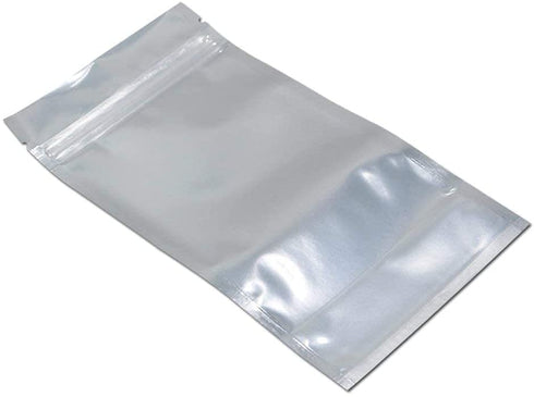 FERENLI 100Pcs Stand Up Clear Silver Zipper Lock Resealable Aluminum Mylar Foil Plastic Packaging Bag for Zip Heat Sealable Aluminum Foil Lock with Tear Notch Long Term Food Storage (3.9x5.9 inch)