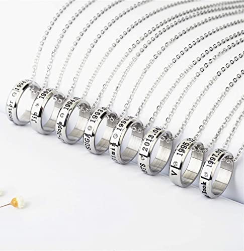 8 Pack Kpop BTS Bangtan Boys Ring with Necklace for Army Gifts