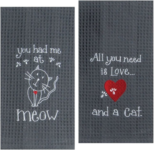 Kay Dee Designs Cat Lover Embroidered Towel Set - One Each You Had Me at Meow & Cat Love