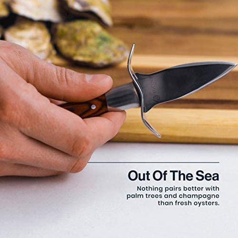HiCoup Oyster Shucking Knife and Glove Kit - Clam and Oyster Knife Shucker Set with Stainless Steel Seafood Opener Tool, Wood Handle and Gloves?