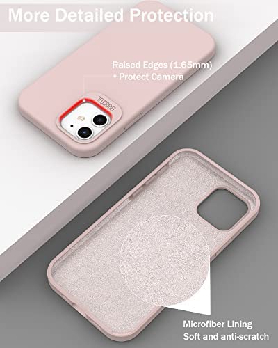 Dracool Liquid Silicone Cover Compatible with iPhone 12/iPhone 12 Pro Case and Built-in Screen Protector Shockproof 360 Full Body Protection for Women Girls 3 Layer Hybrid Soft Gel Rubber - Pink