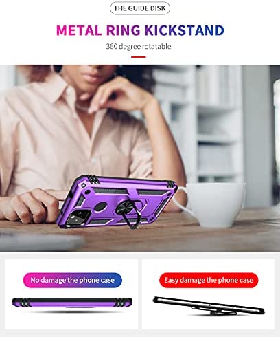 Androgate Designed for Google Pixel 5A Case with HD Screen Protectors, Military-Grade Metal Ring Holder Kickstand 15ft Drop Tested Shockproof Cover Case for Pixel 5A 5G Purple