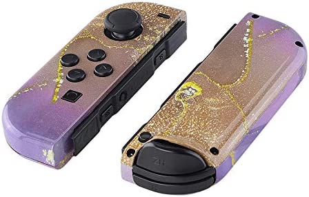 eXtremeRate Cosmic Purple Gold Marble Effect Joycon Handheld Controller Housing w/ Buttons, DIY Replacement Shell Case for Nintendo Switch & Switch Oled Model Joy-Con – Joycon and Console NOT Included