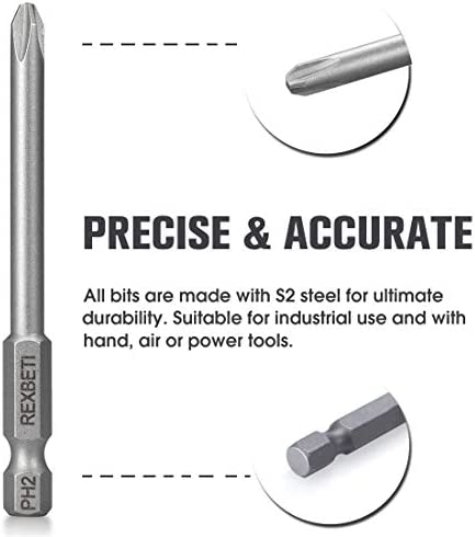 REXBETI Slotted Phillips Screwdriver Bit Set, 1/4 Inch Hex Shank S2 Steel Magnetic 3 Inch Long Drill Bits, 12 Piece