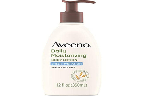 Aveeno Sheer Hydration Daily Moisturizing Fragrance-Free Lotion with Nourishing Prebiotic Oat, Fast-Absorbing Body Moisturizer for Dry Skin with Lightweight, Breathable Feel, 12 fl. Oz