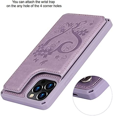Jaorty for iPhone 12 Pro Max Wallet Case with RFID Blocking Card Holder for Girls Women,Premium PU Leather Magnetic Buttons Stand Flip Wrist Strap Case for iPhone 12 Pro Max 6.7 Inch,Heart Purple