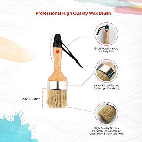 Chalked Paint Brush & Wax Brush 2.5" for Furniture Wood & Stencils - Compatible with Rustoleum, Annie Sloan, & Waverly Chalk Paint for Furniture & Compatible with Annie Sloan Dark & Light Furniture