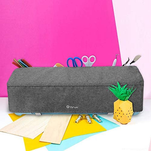 Yarwo Dust Cover with Back Pockets Compatible with Cricut Explore Air (Air 2), Cricut Maker, Maker 3, Heavy-Duty Nylon Cover Storage, Gray