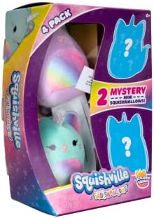 Squishville by Squishmallows SQM0078 Mystery Squad, Four 2, Irresistibly Soft Colourful Plush Caticorns, Mini Squishmallows
