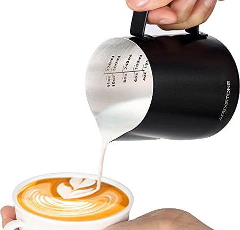 Apexstone Espresso Milk Frothing Pitcher 12 oz Black, Espresso Steaming Pitcher 12 oz, Coffee Milk Frothing Cup, Coffee Steaming Pitcher 12 oz/350 ml