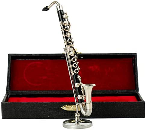 Dselvgvu Miniature Bass Clarinet with Stand and Case Mini Musical Instrument Mini Bass Clarinet Miniature Dollhouse Model Christmas Ornament (5.12")