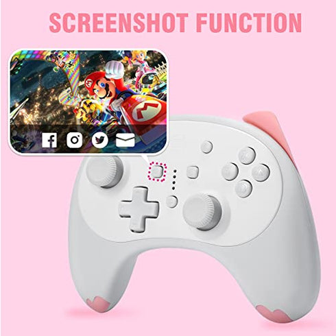 IINE Cat Controller for Nintendo Switch Cute Wireless Pro Controller,Kawaii Game Accessories,White
