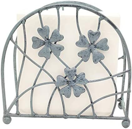 Antique Turquoise Metal Floral Petals & Branches Tabletop Napkin Holder, Freestanding Tissue Dispenser
