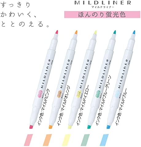 ZEBRA MILD LINER, Double Sided Highlighter, 5 Set (WKT7-5C)