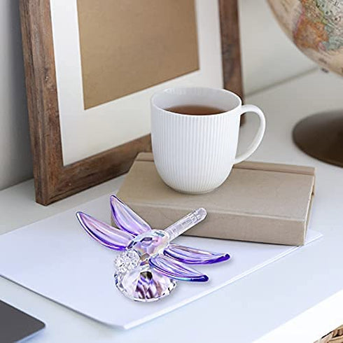 H&D HYALINE & DORA Standing Crystal Dragonfly with Diamond Ornament,Glass Animal Figurines Collectibles,Crystal Souvenir