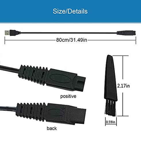 Shaver Charger USB Cord for Microtouches Solo Electric Shaver Solo Trimmer USB Charging Cable 31.5 in with 2 Cleaning Brush