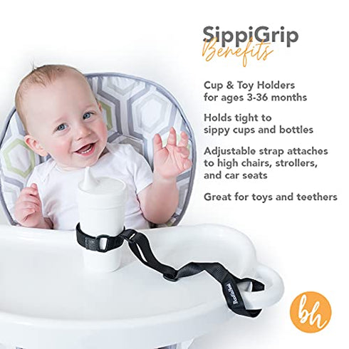 BooginHead SippiGrip Sippy Cup Strap & Baby Bottle Holder 3-Pack, Pink, Green, and Purple