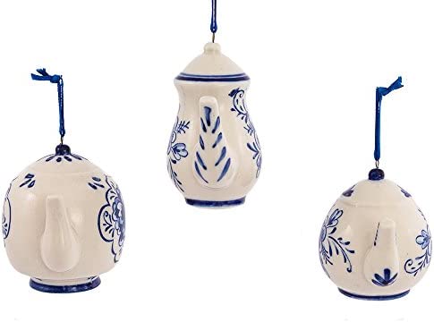 Kurt Adler 2-3" Porcelain Delft Blue Teapot Ornament Set of 3